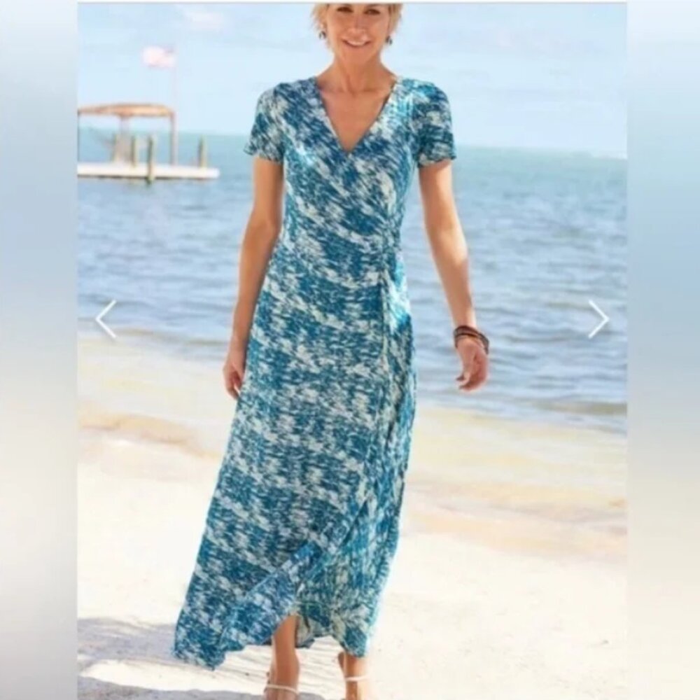 Soft Surroundings Joanna faux wrap maxi dress in teal M